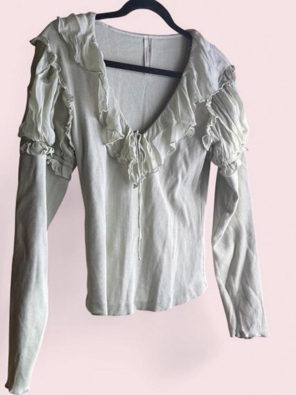 Anthropologie Ruffled Long-Sleeve Women's Top in Light Sage